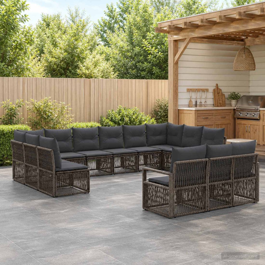 vidaXL Conjunto de sofás de jardín 13 uds. Gris ratán sintético