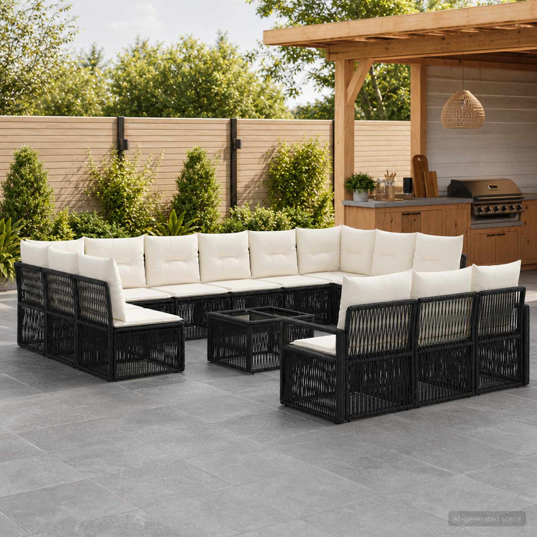 vidaXL Conjunto de sofás de jardín 14 uds. Negro ratán sintético