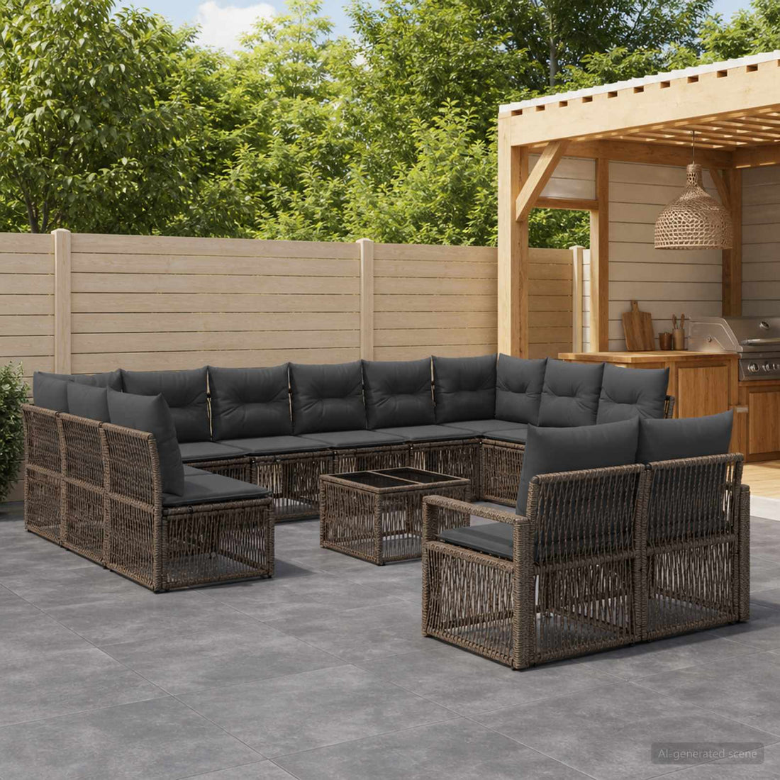 vidaXL Conjunto de sofás de jardín 14 uds. Gris ratán sintético