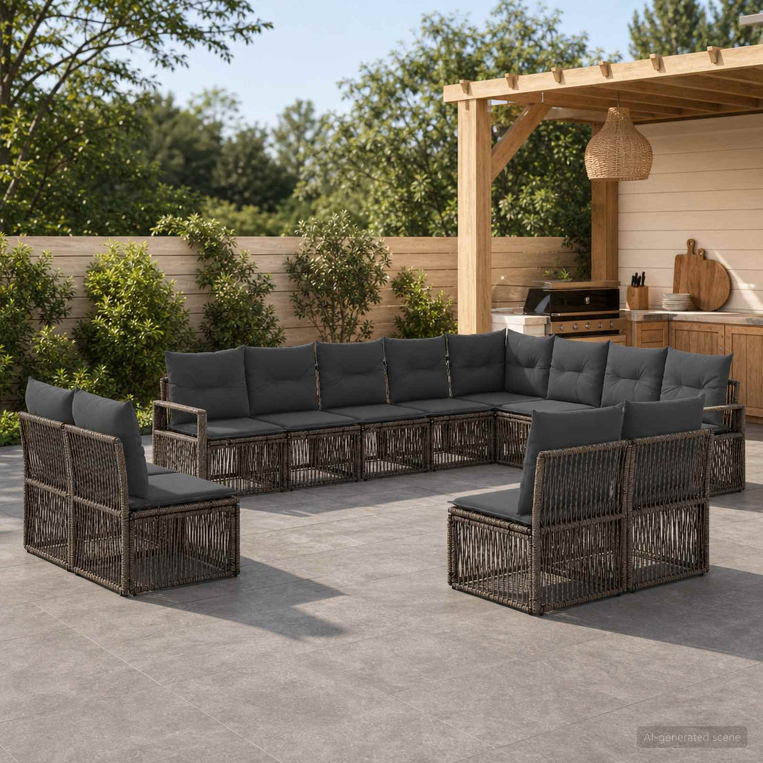 vidaXL Conjunto de sofás de jardín 12 uds. Gris ratán sintético