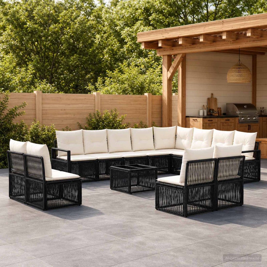 vidaXL Conjunto de sofás de jardín 13 uds. Negro ratán sintético