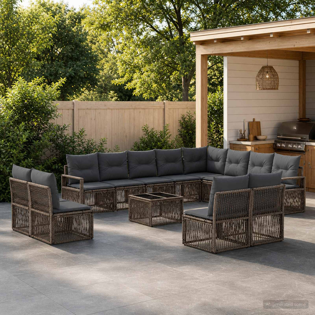 vidaXL Conjunto de sofás de jardín 13 uds. Gris ratán sintético