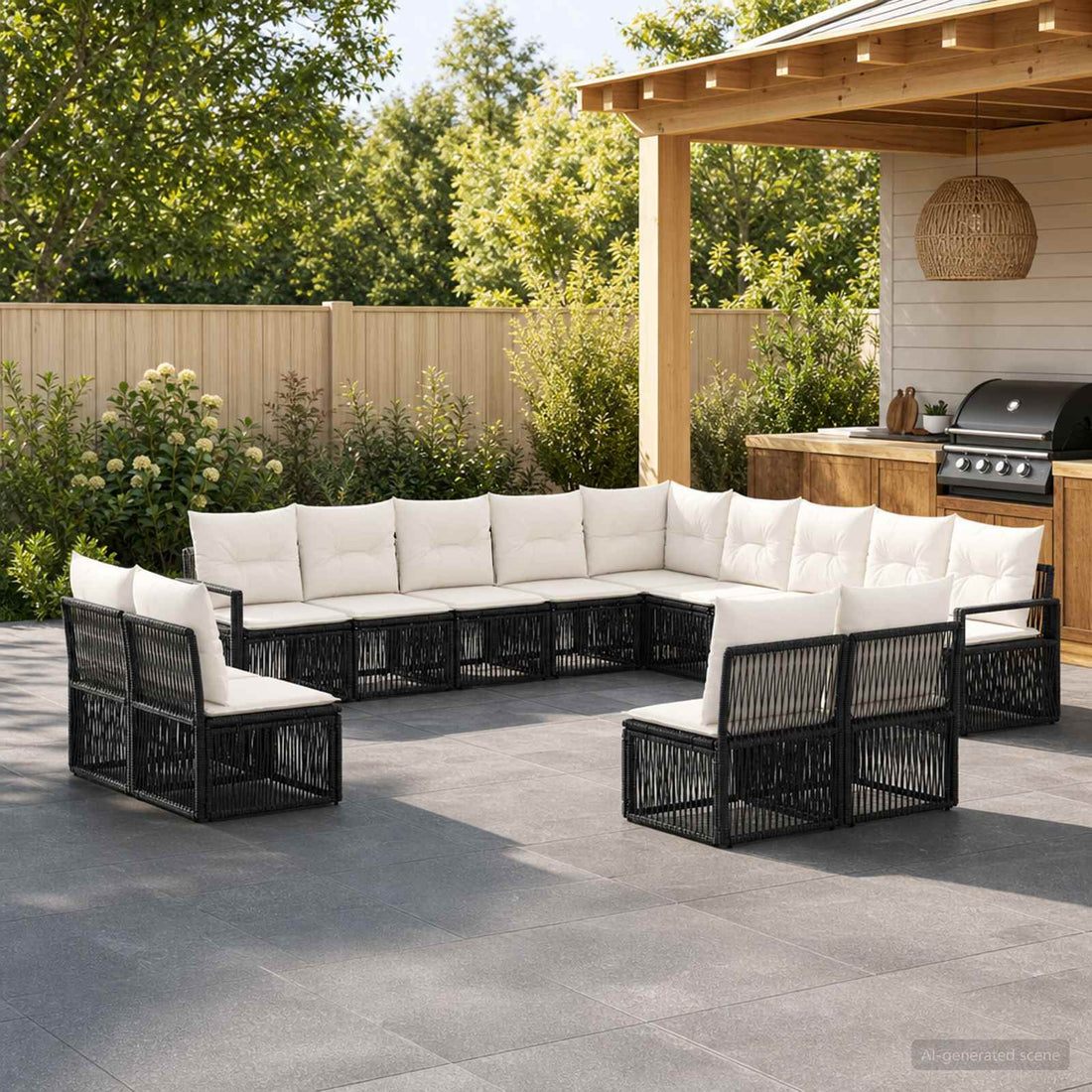vidaXL Conjunto de sofás de jardín 13 uds. Negro ratán sintético