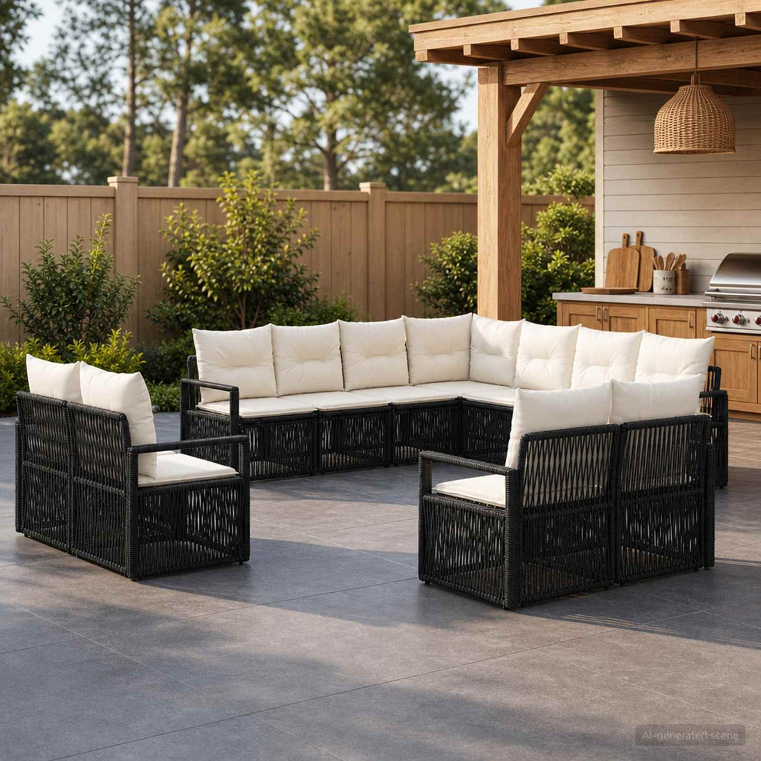 vidaXL Conjunto de sofás de jardín 11 uds. Negro ratán sintético