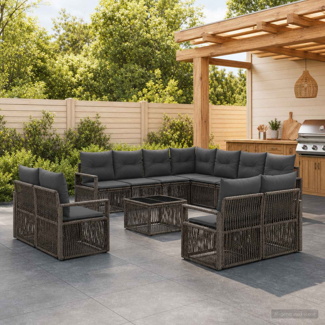 vidaXL Conjunto de sofás de jardín 12 uds. Gris ratán sintético