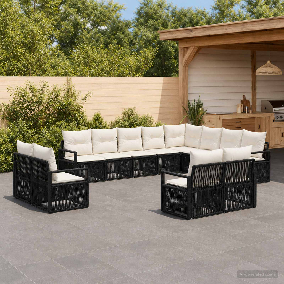 vidaXL Conjunto de sofás de jardín 12 uds. Negro ratán sintético