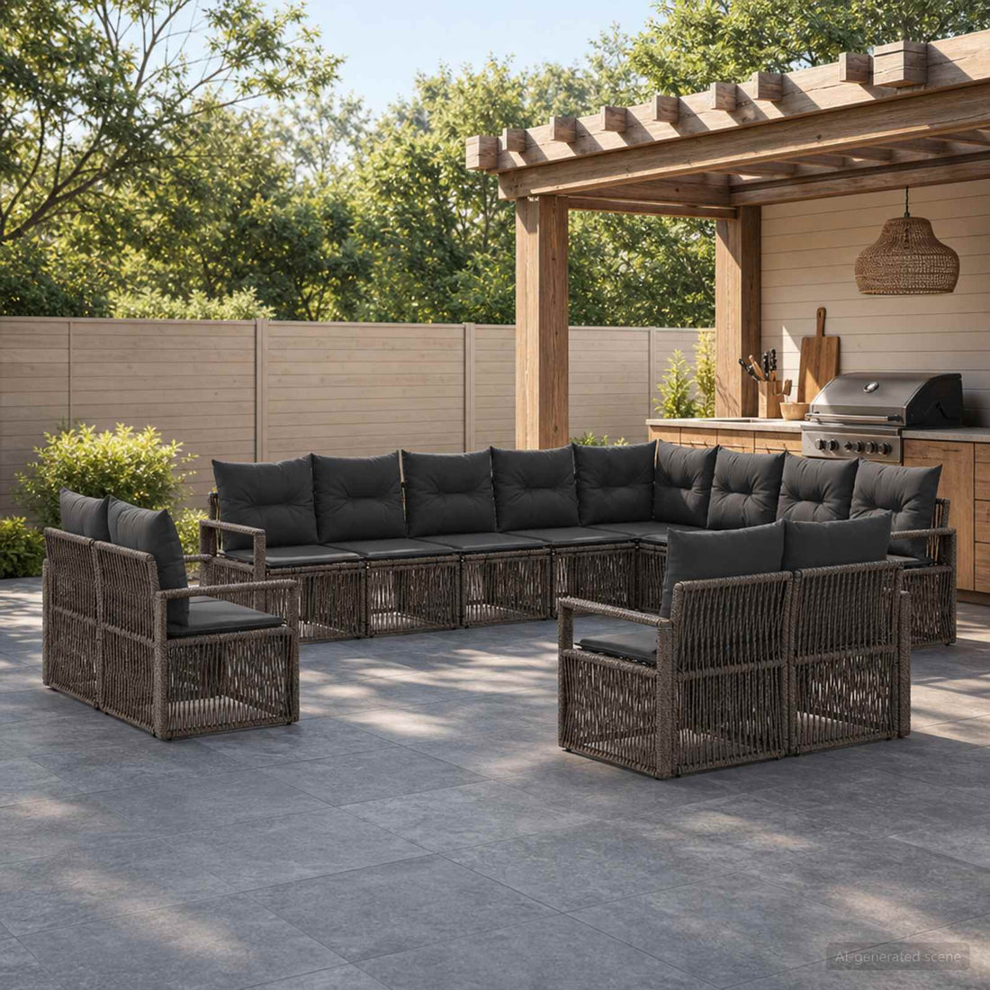 vidaXL Conjunto de sofás de jardín 12 uds. Gris ratán sintético