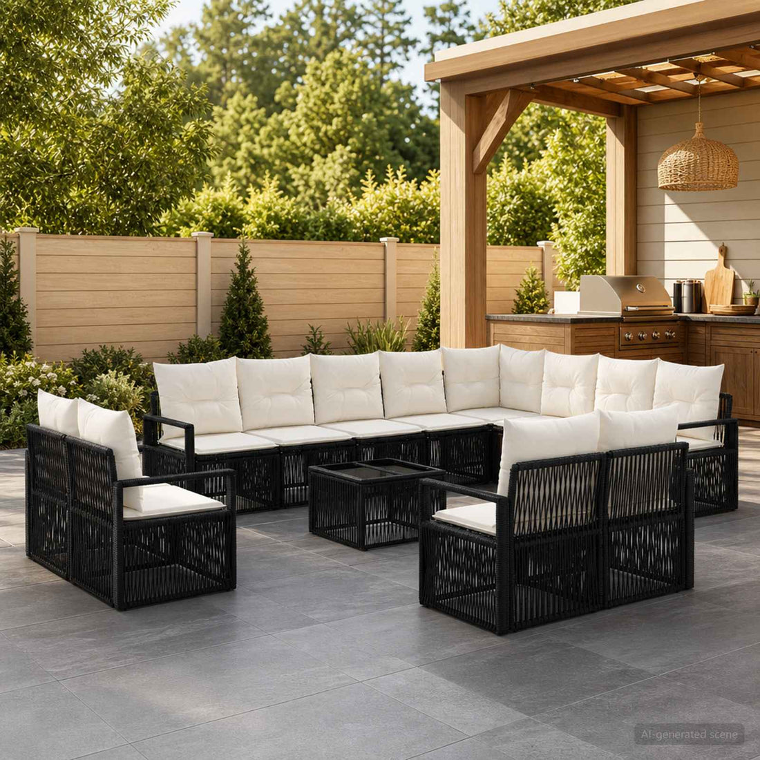 vidaXL Conjunto de sofás de jardín 13 uds. Negro ratán sintético
