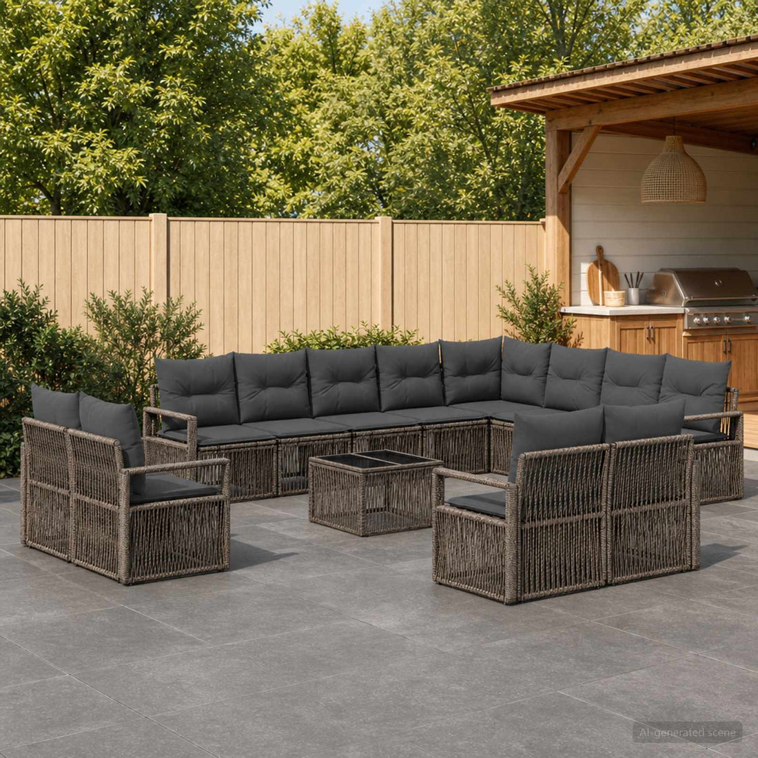 vidaXL Conjunto de sofás de jardín 13 uds. Gris ratán sintético