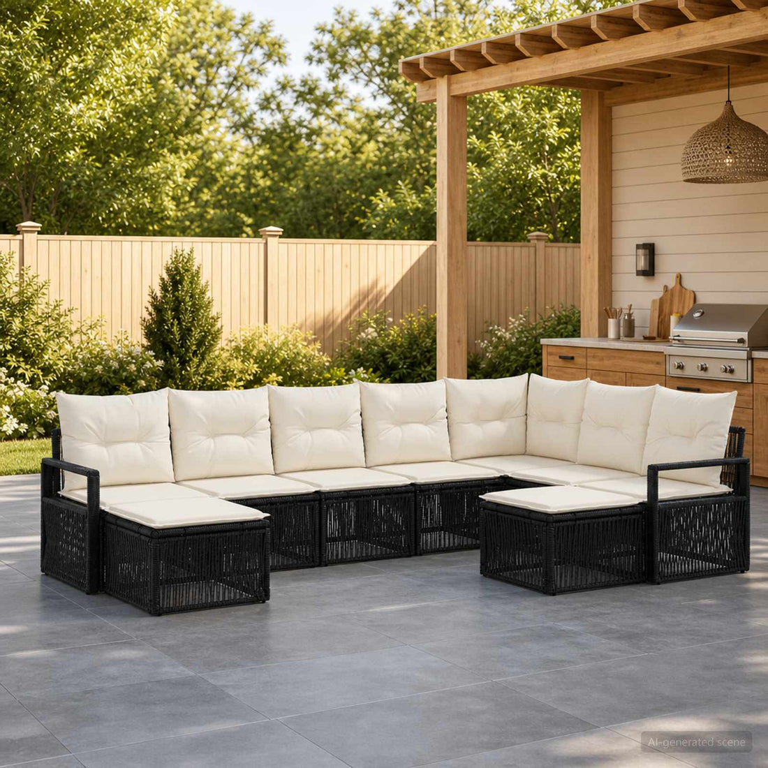 vidaXL Conjunto de sofás de jardín 9 uds. Negro ratán sintético
