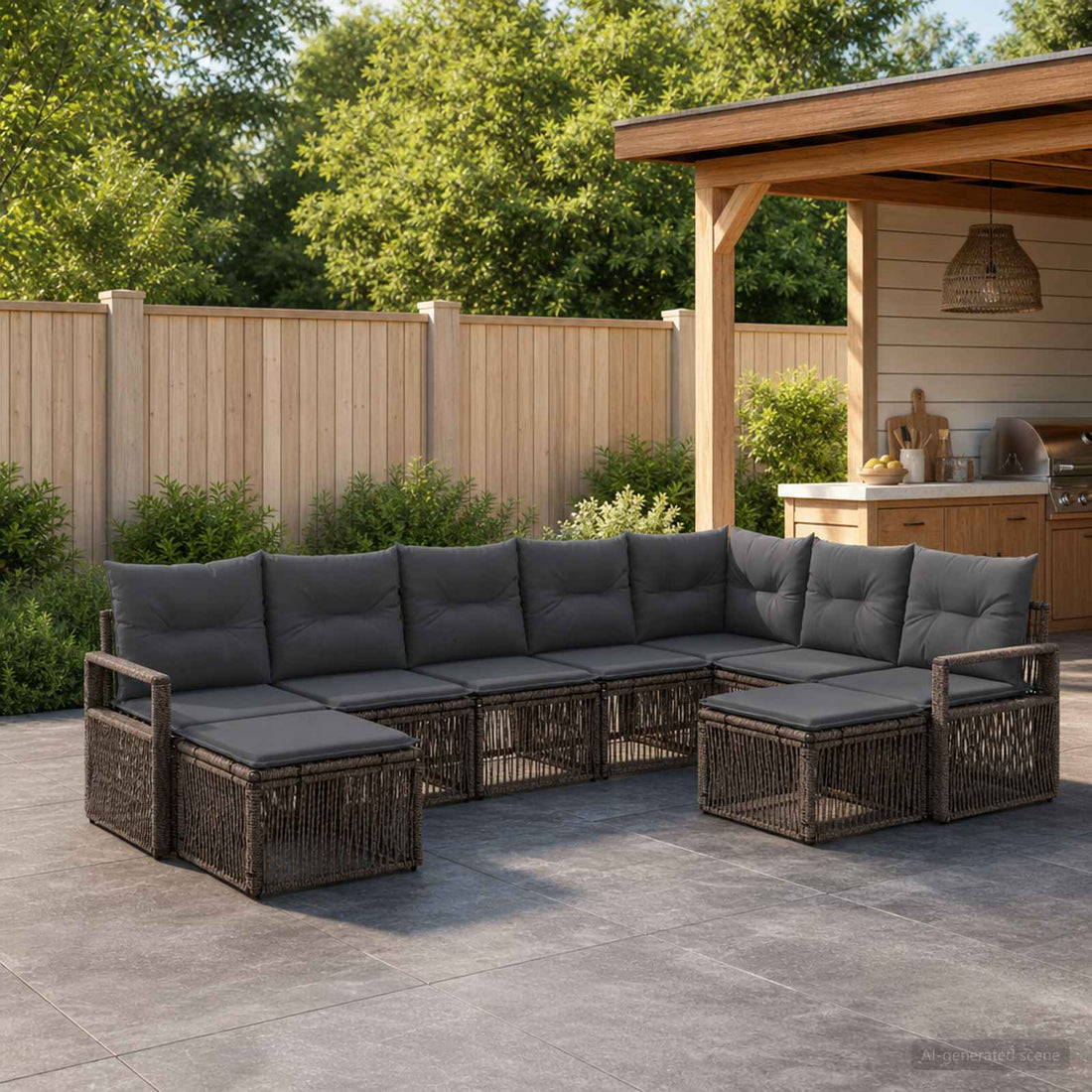 vidaXL Conjunto de sofás de jardín 9 uds. Gris ratán sintético