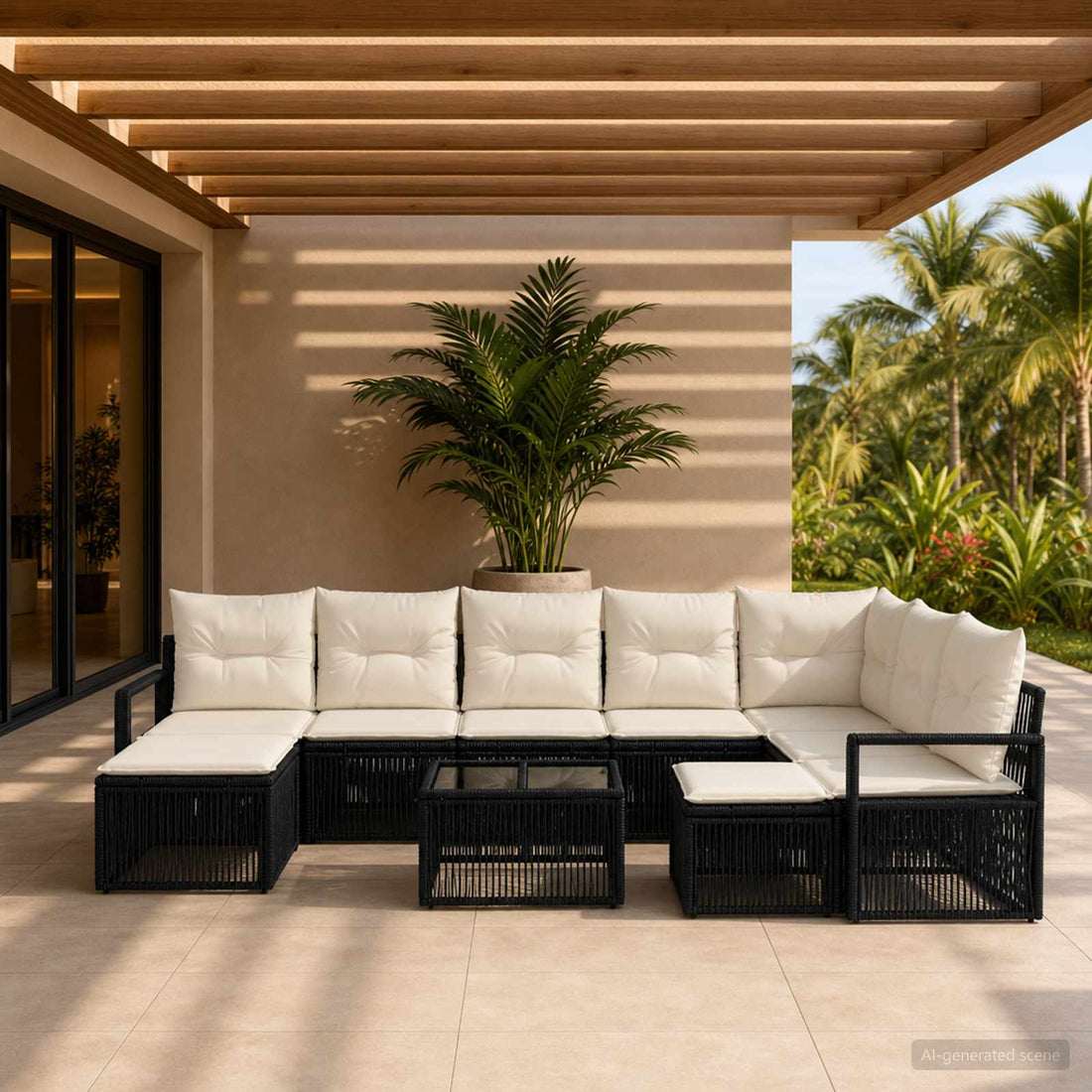 vidaXL Conjunto de sofás de jardín 10 uds. Negro ratán sintético