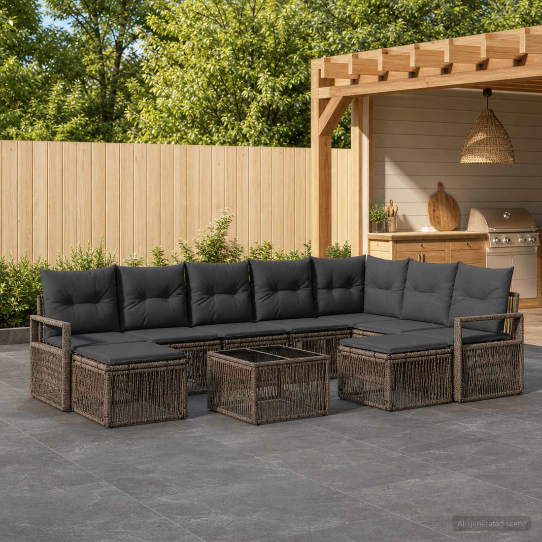 vidaXL Conjunto de sofás de jardín 10 uds. Gris ratán sintético