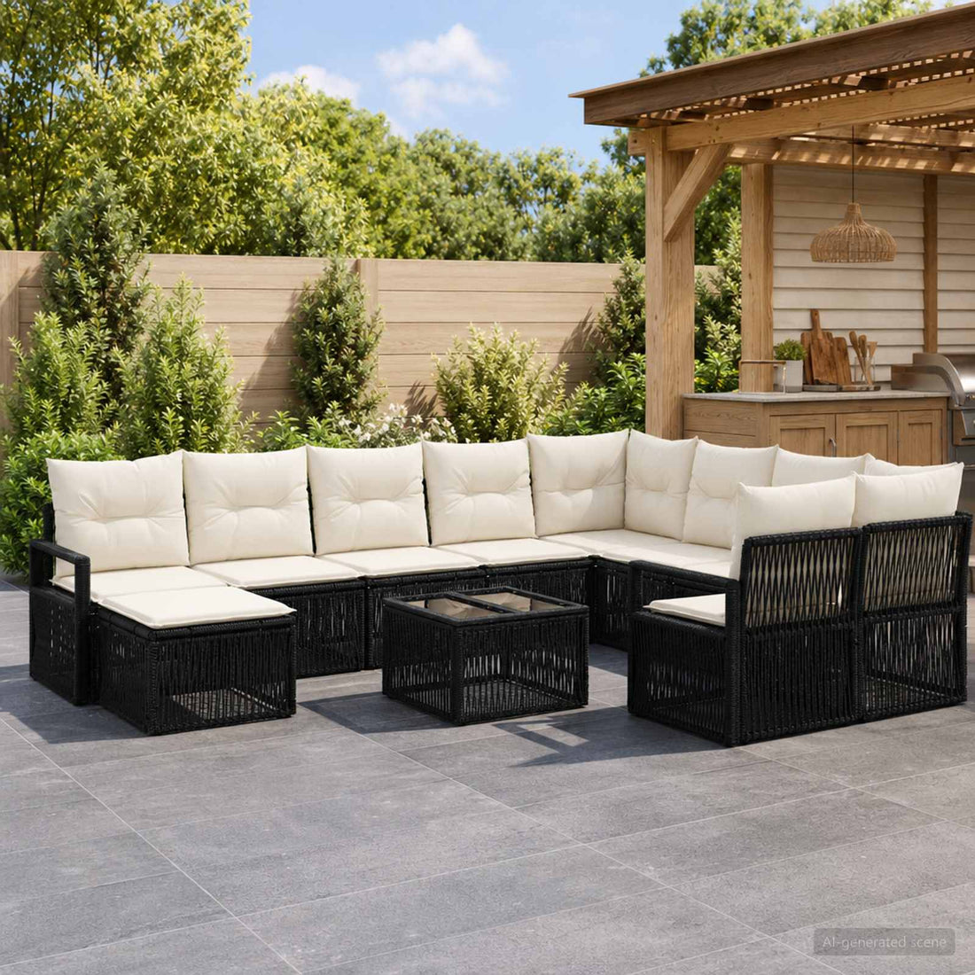 vidaXL Conjunto de sofás de jardín 11 uds. Negro ratán sintético