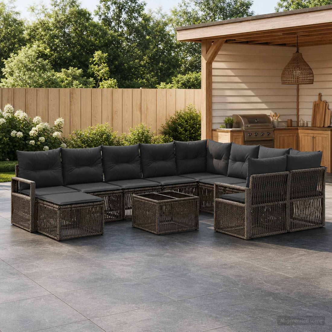 vidaXL Conjunto de sofás de jardín 11 uds. Gris ratán sintético