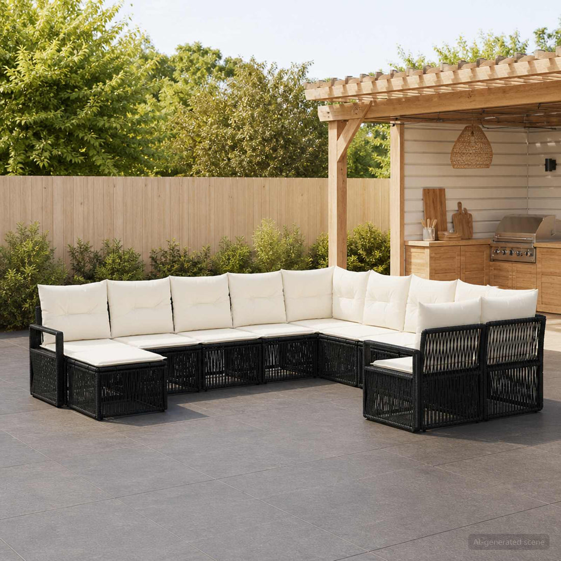 vidaXL Conjunto de sofás de jardín 11 uds. Negro ratán sintético