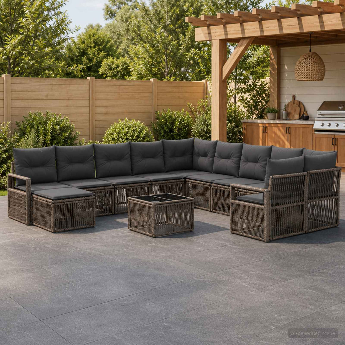 vidaXL Conjunto de sofás de jardín 12 uds. Gris ratán sintético