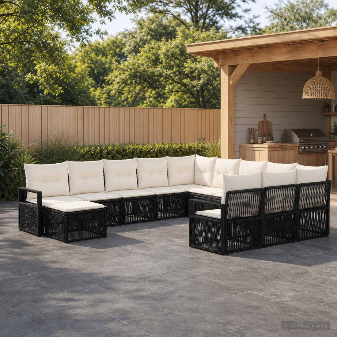 vidaXL Conjunto de sofás de jardín 12 uds. Negro ratán sintético