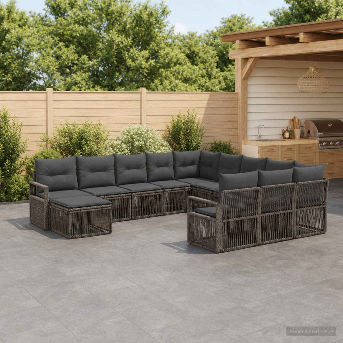 vidaXL Conjunto de sofás de jardín 12 uds. Gris ratán sintético