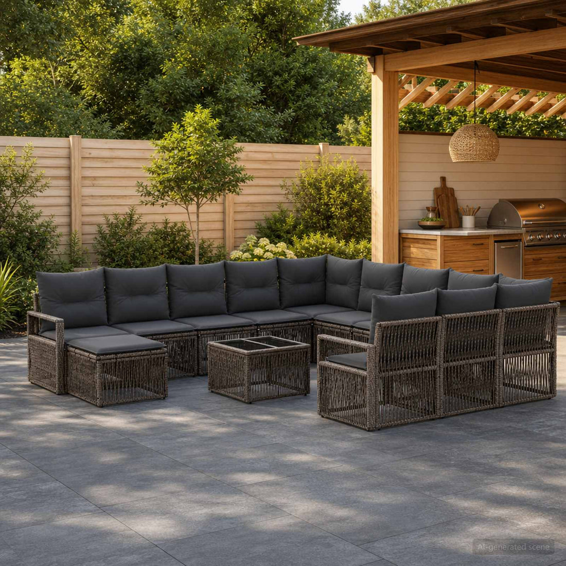 vidaXL Conjunto de sofás de jardín 13 uds. Gris ratán sintético