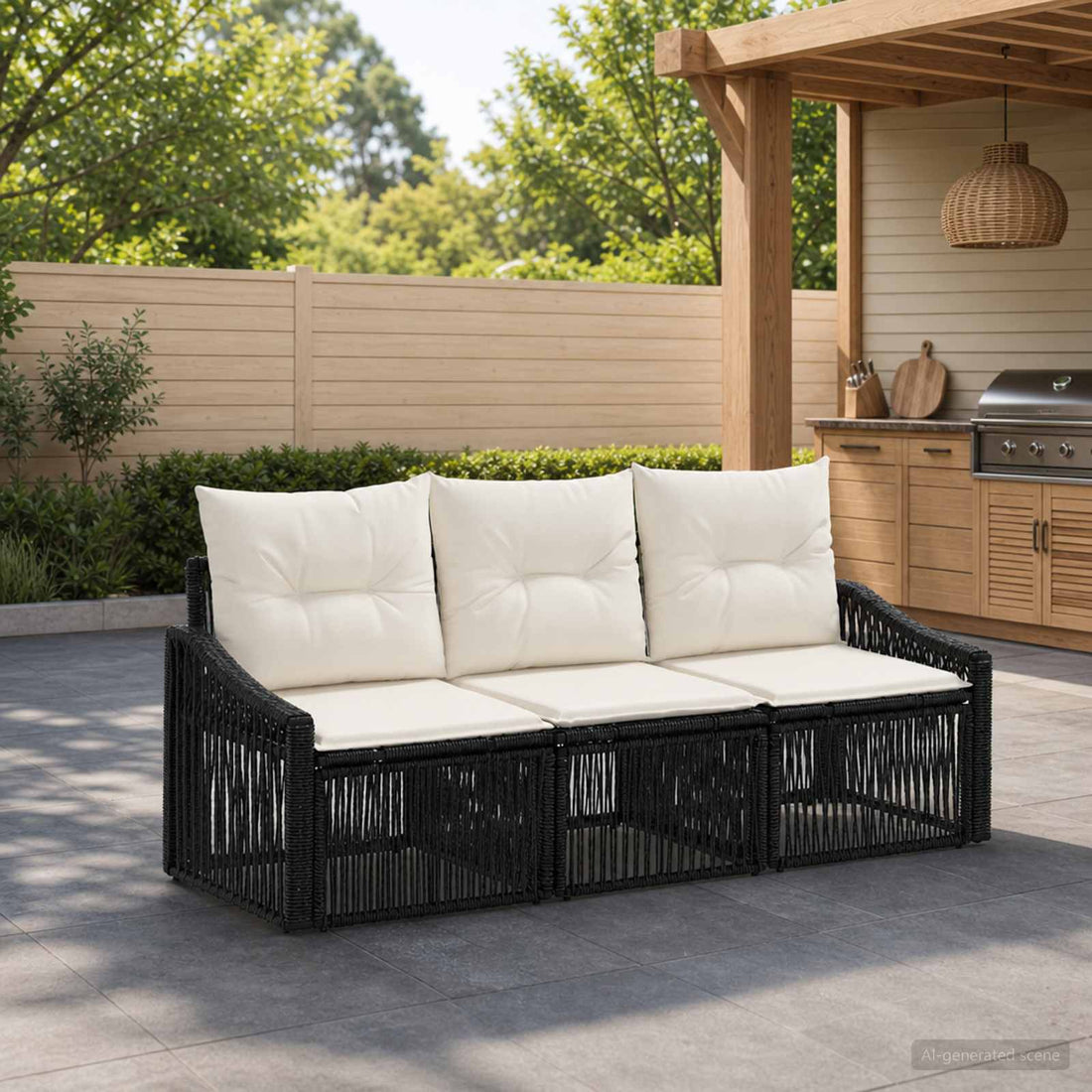 vidaXL Conjunto de sofás de jardín 3 uds. Negro ratán sintético