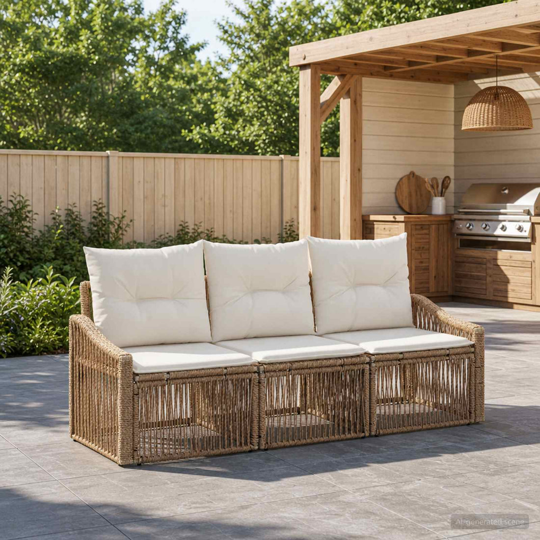 vidaXL Conjunto de sofás de jardín 3 uds. Beige ratán sintético
