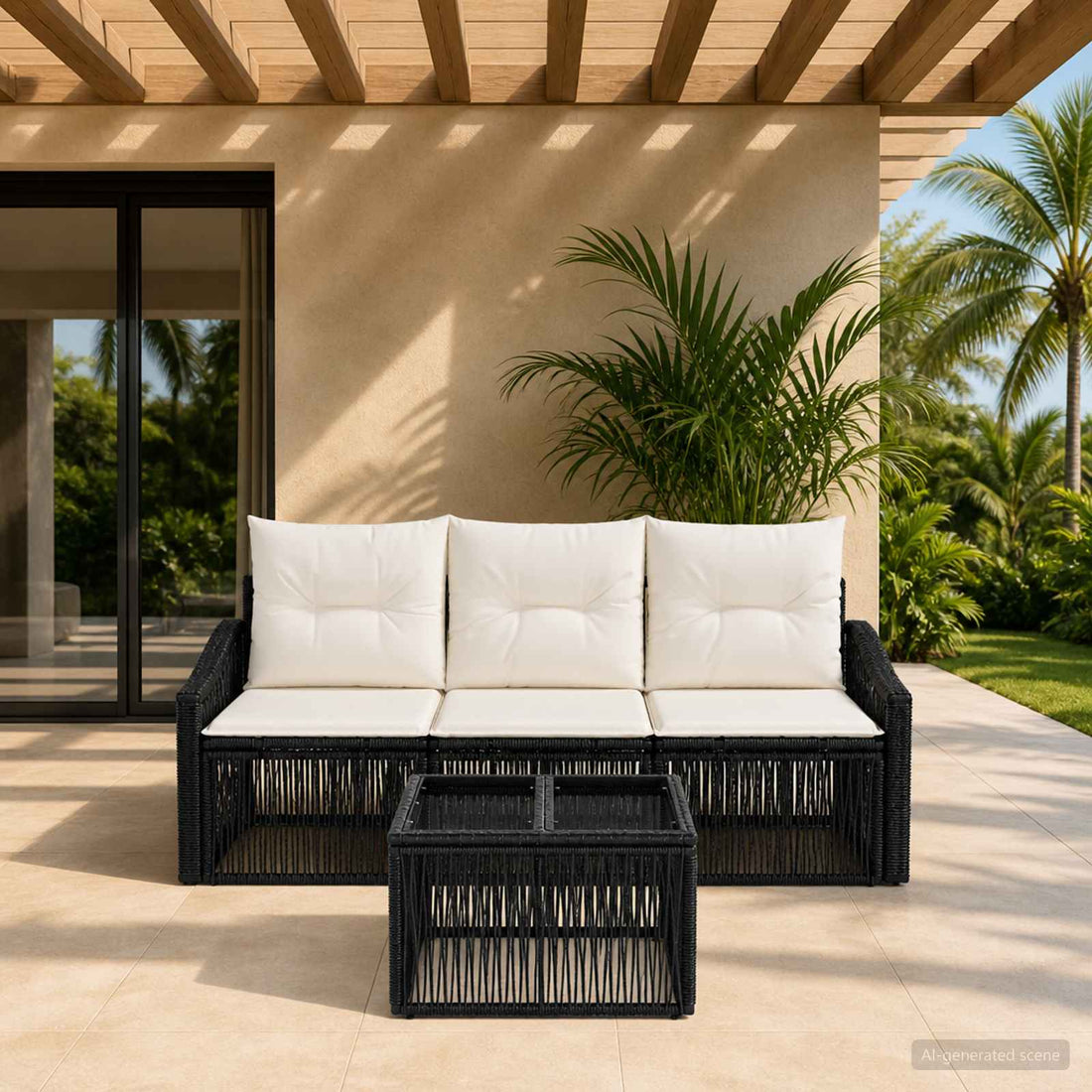 vidaXL Conjunto de sofás de jardín 4 uds. Negro ratán sintético