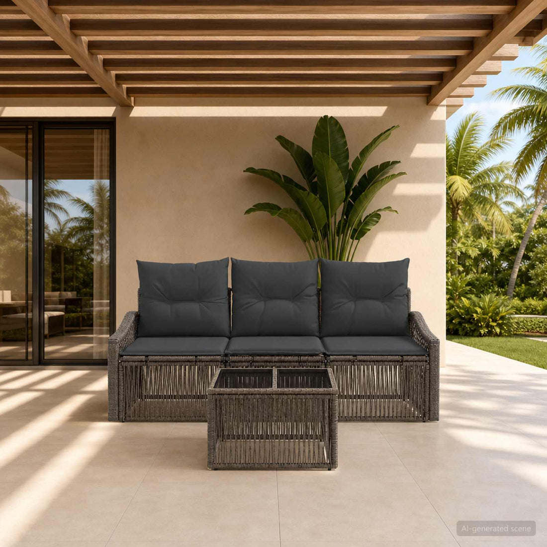 vidaXL Conjunto de sofás de jardín 4 uds. Gris ratán sintético