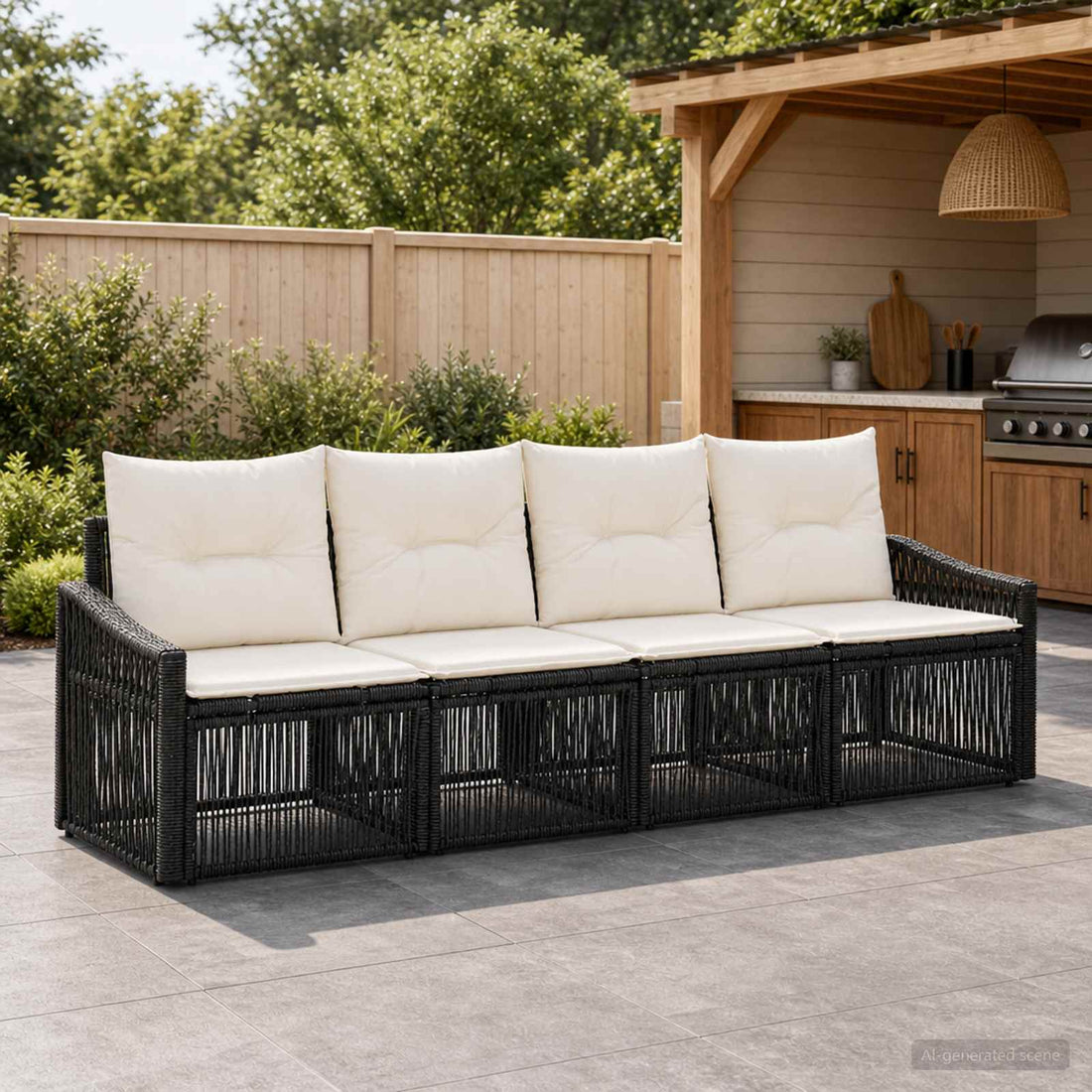 vidaXL Conjunto de sofás de jardín 4 uds. Negro ratán sintético