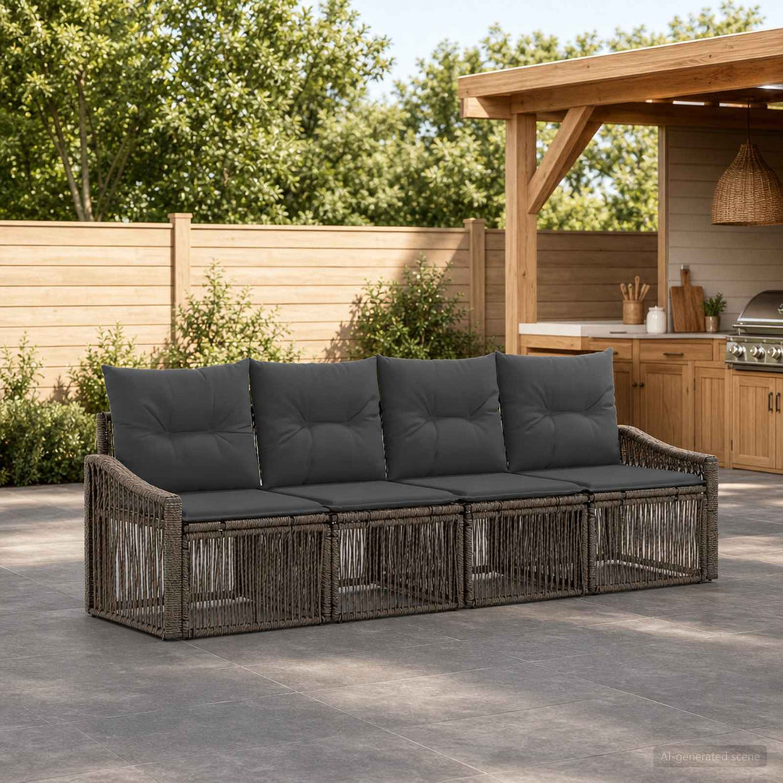 vidaXL Conjunto de sofás de jardín 4 uds. Gris ratán sintético