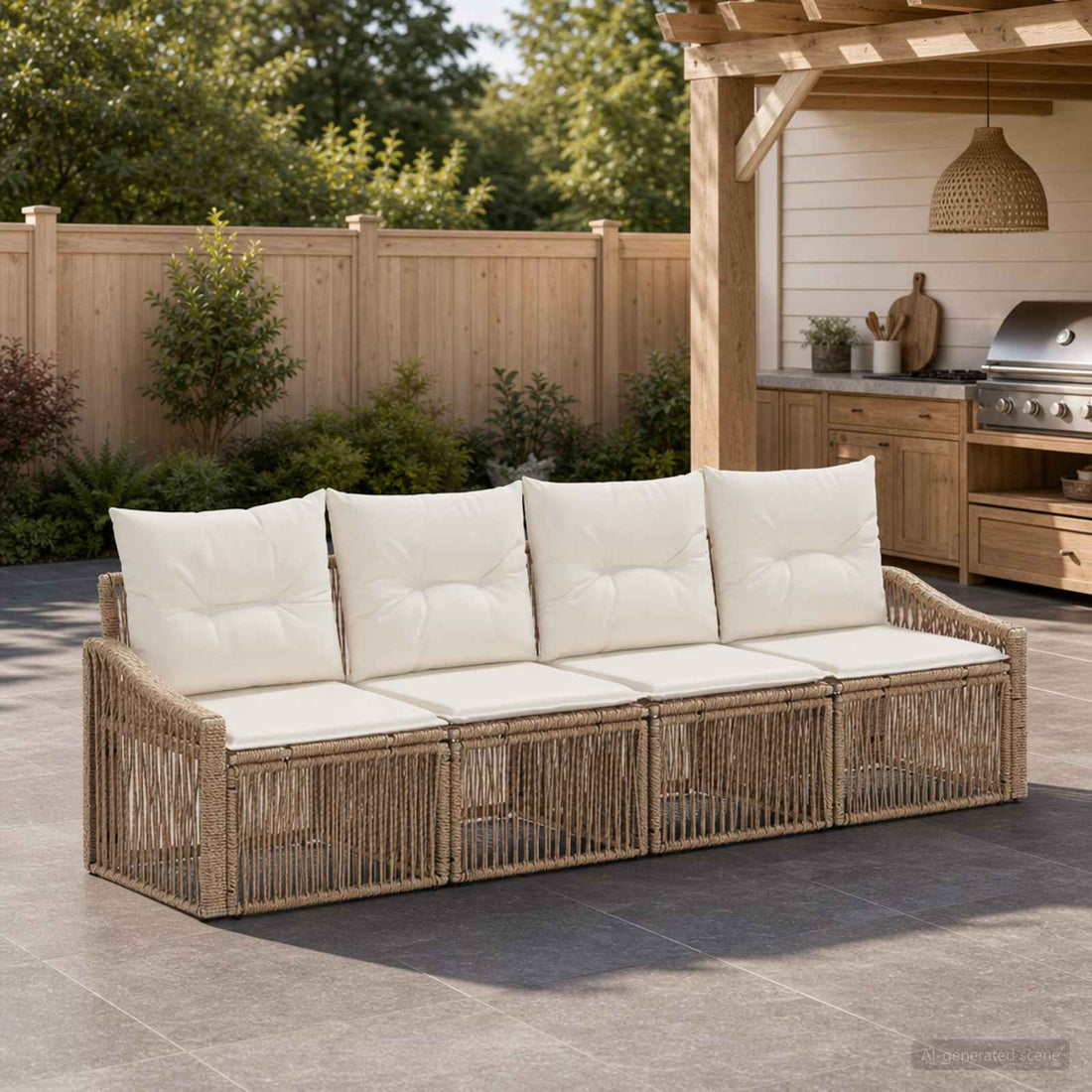 vidaXL Conjunto de sofás de jardín 4 uds. Beige ratán sintético