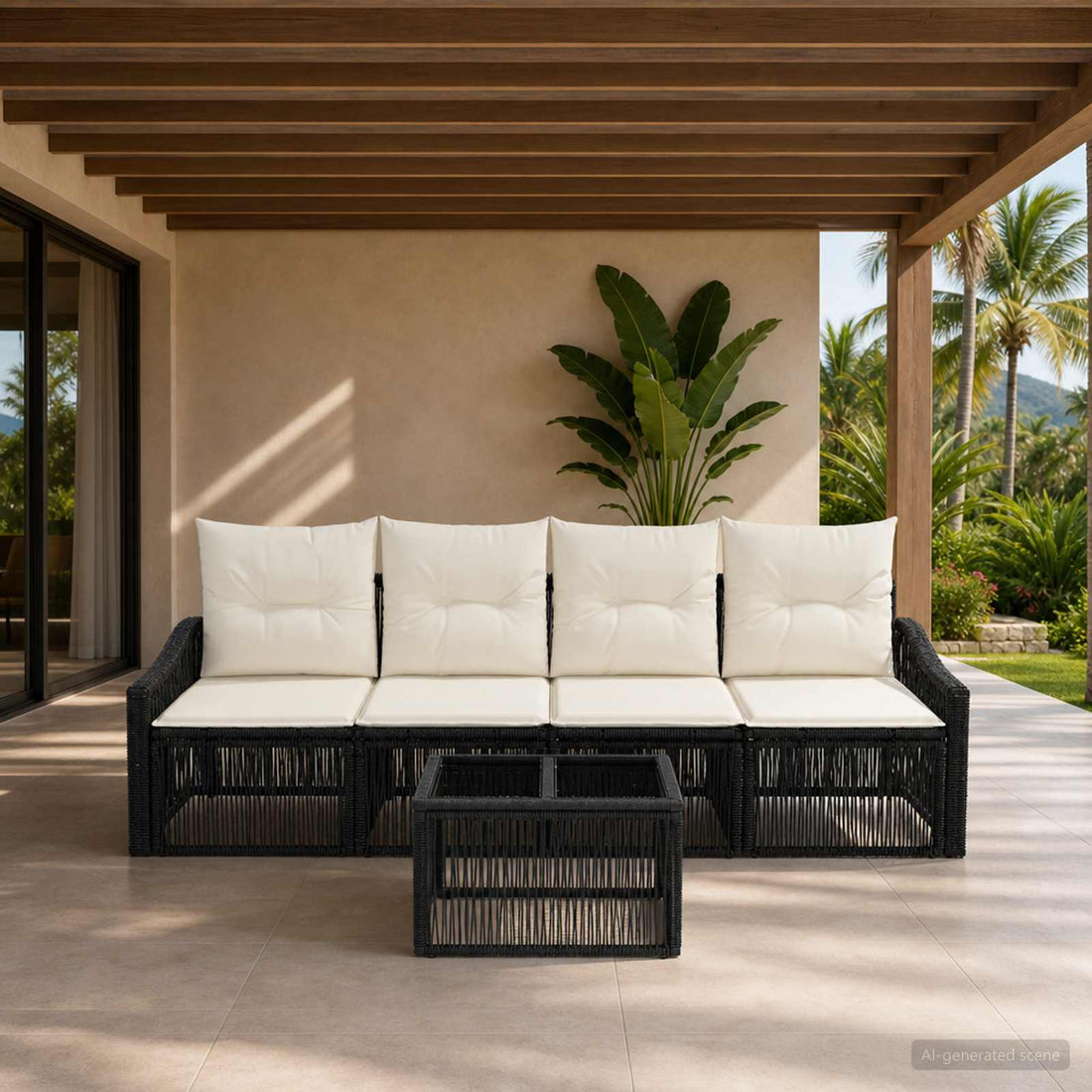 vidaXL Conjunto de sofás de jardín 5 uds. Negro ratán sintético