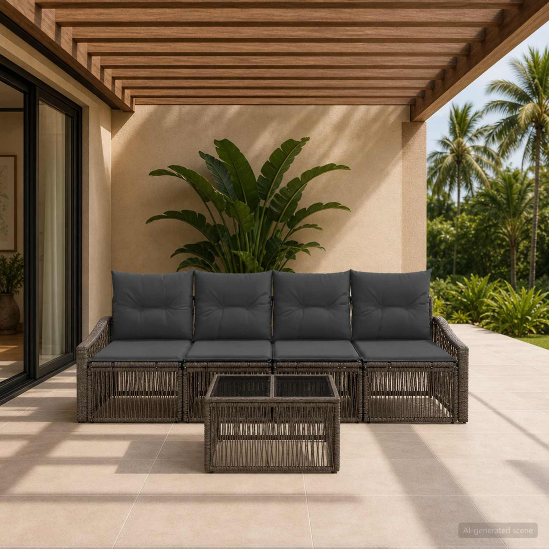 vidaXL Conjunto de sofás de jardín 5 uds. Gris ratán sintético
