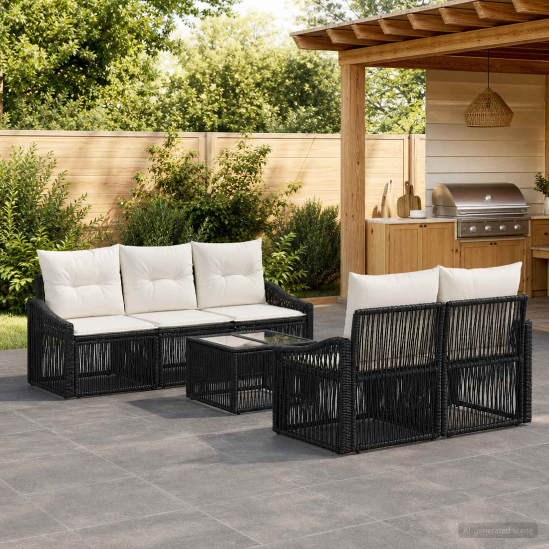 vidaXL Conjunto de sofás de jardín 6 uds. Negro ratán sintético