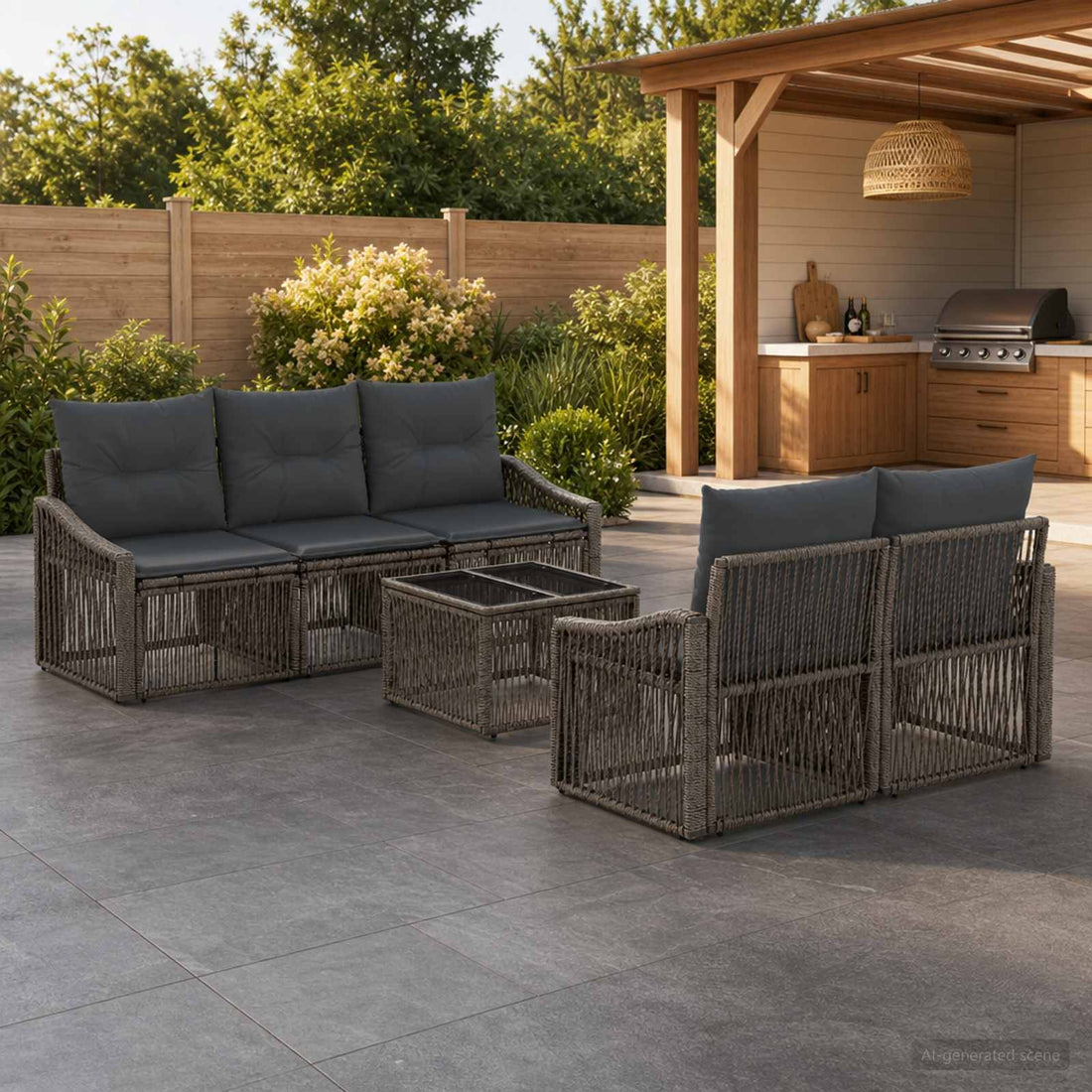vidaXL Conjunto de sofás de jardín 6 uds. Gris ratán sintético