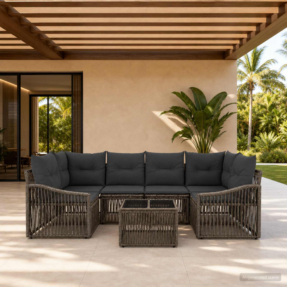 vidaXL Conjunto de sofás de jardín 7 uds. Gris ratán sintético