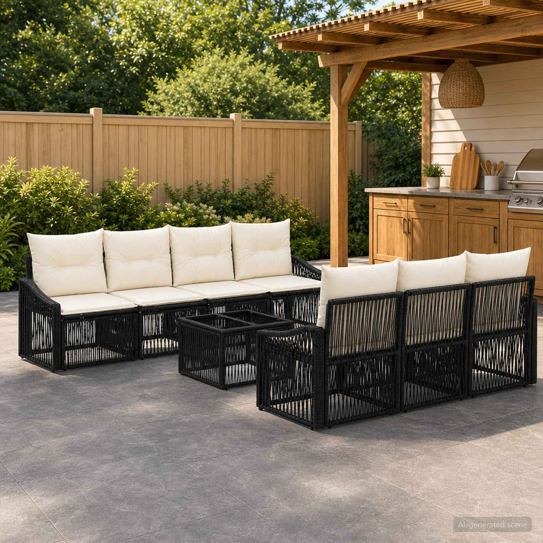 vidaXL Conjunto de sofás de jardín 8 uds. Negro ratán sintético