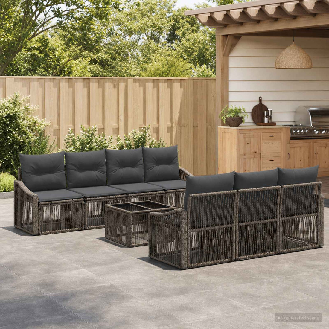 vidaXL Conjunto de sofás de jardín 8 uds. Gris ratán sintético