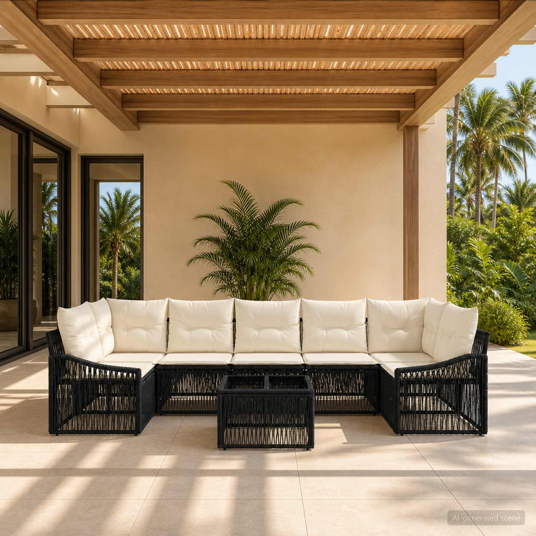 vidaXL Conjunto de sofás de jardín 8 uds. Negro ratán sintético