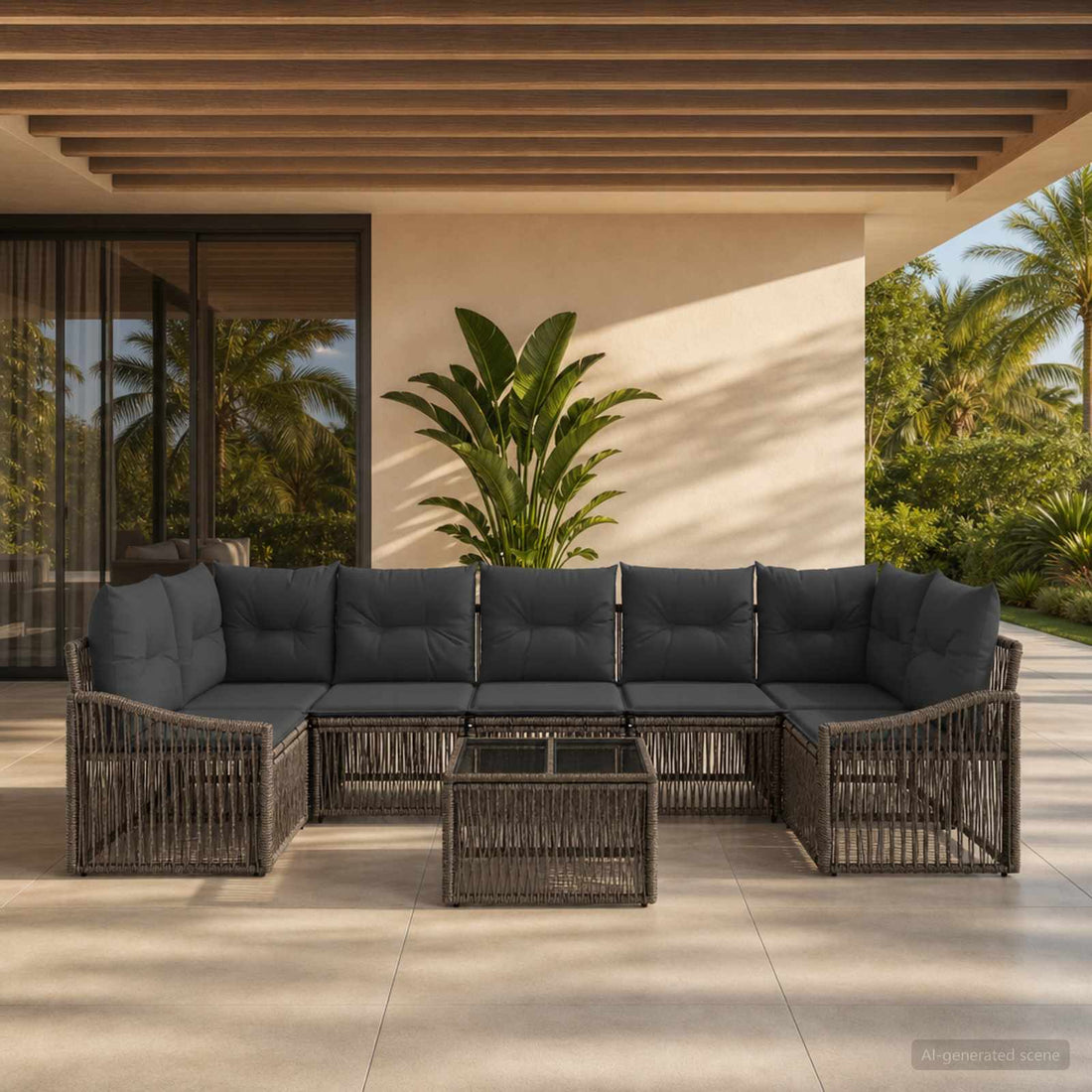 vidaXL Conjunto de sofás de jardín 8 uds. Gris ratán sintético