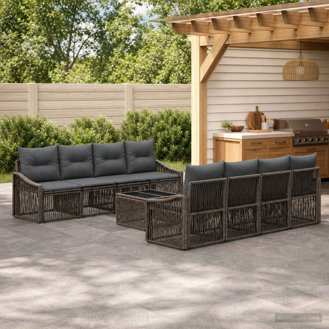 vidaXL Conjunto de sofás de jardín 9 uds. Gris ratán sintético