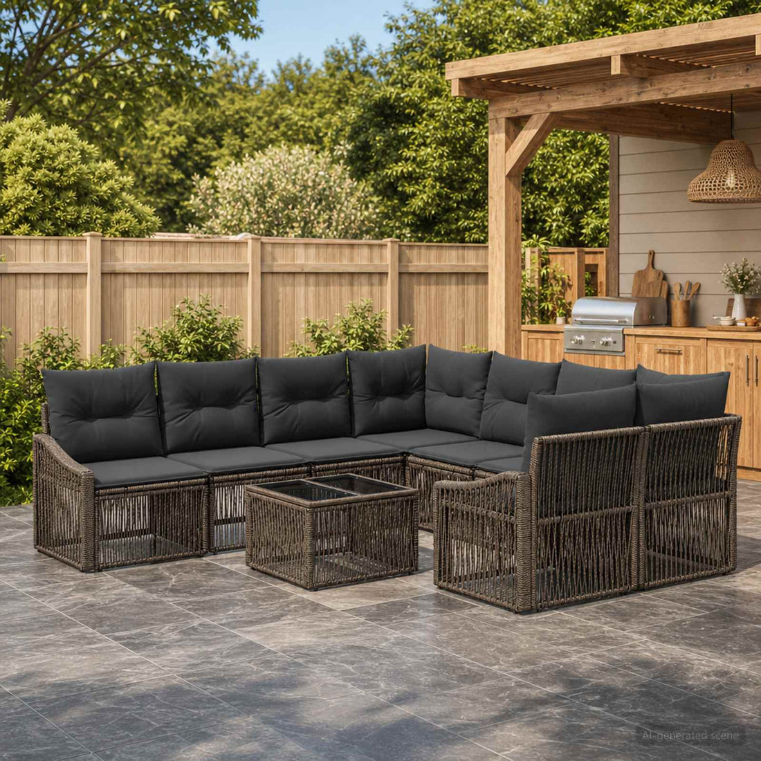 vidaXL Conjunto de sofás de jardín 9 uds. Gris ratán sintético
