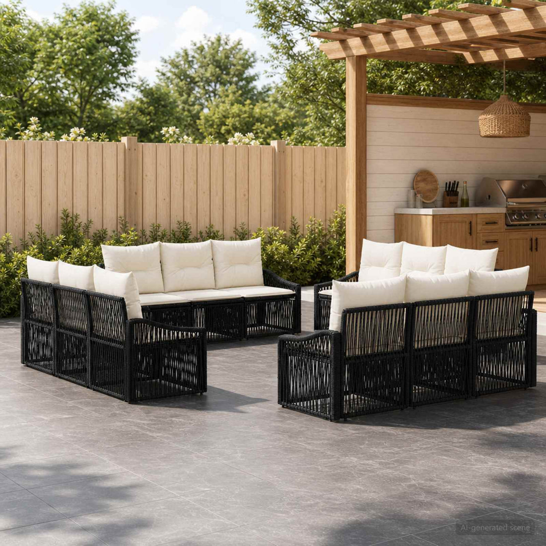 vidaXL Conjunto de sofás de jardín 12 uds. Negro ratán sintético