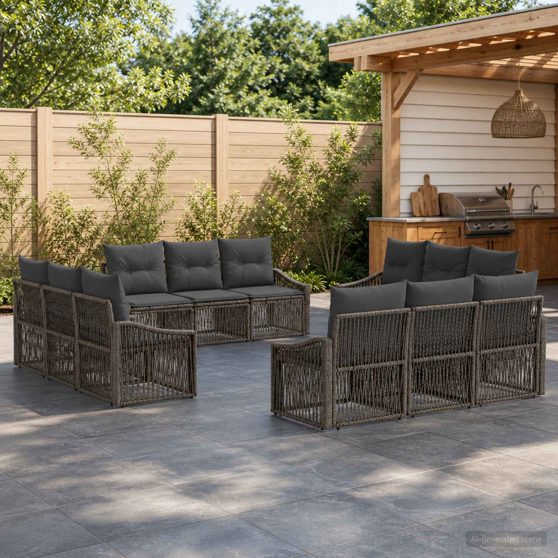 vidaXL Conjunto de sofás de jardín 12 uds. Gris ratán sintético