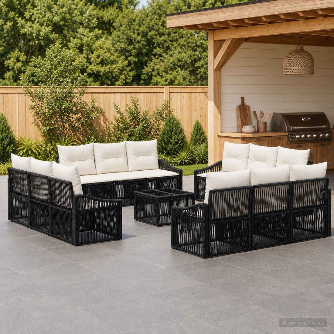 vidaXL Conjunto de sofás de jardín 13 uds. Negro ratán sintético