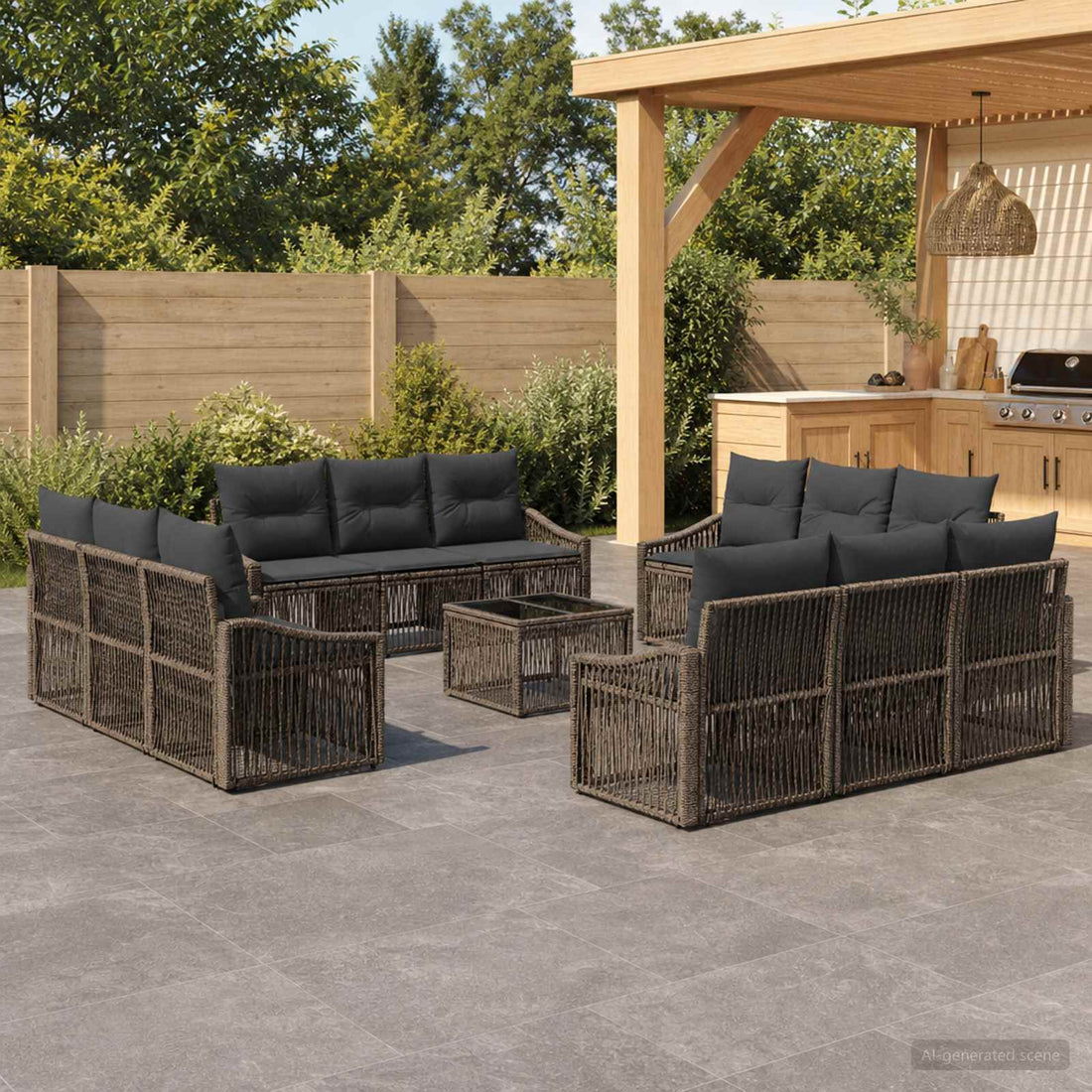 vidaXL Conjunto de sofás de jardín 13 uds. Gris ratán sintético