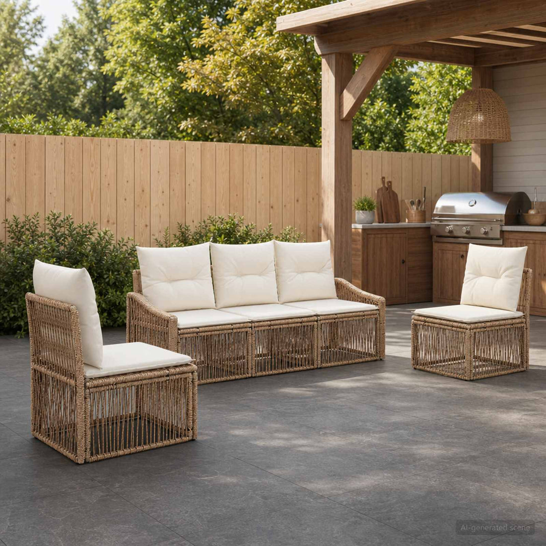 vidaXL Conjunto de sofás de jardín 5 uds. Beige ratán sintético
