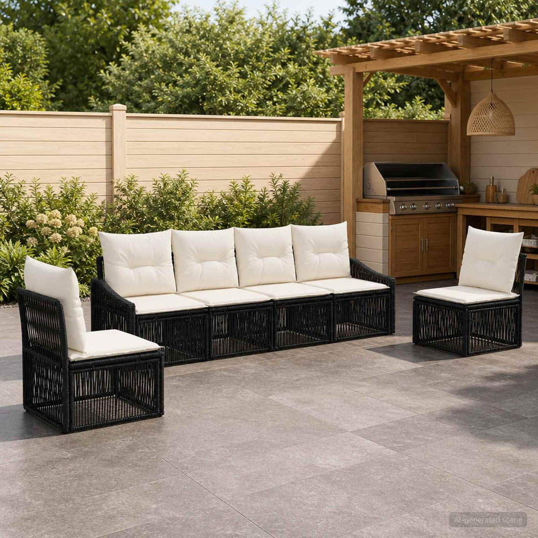 vidaXL Conjunto de sofás de jardín 6 uds. Negro ratán sintético
