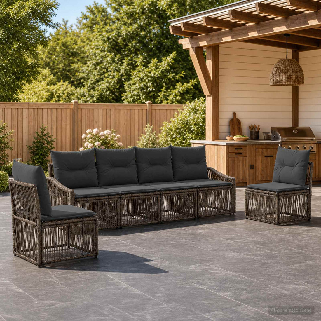 vidaXL Conjunto de sofás de jardín 6 uds. Gris ratán sintético
