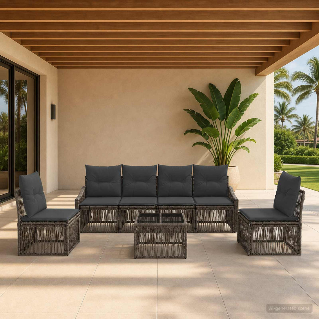 vidaXL Conjunto de sofás de jardín 7 uds. Gris ratán sintético